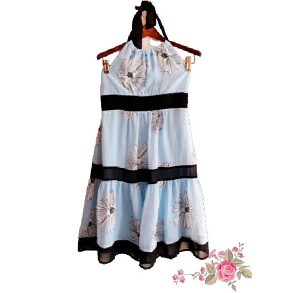 Hype Blue Daisy Print Halter Dress - Girl's Size 14 - Picture 2 of 7